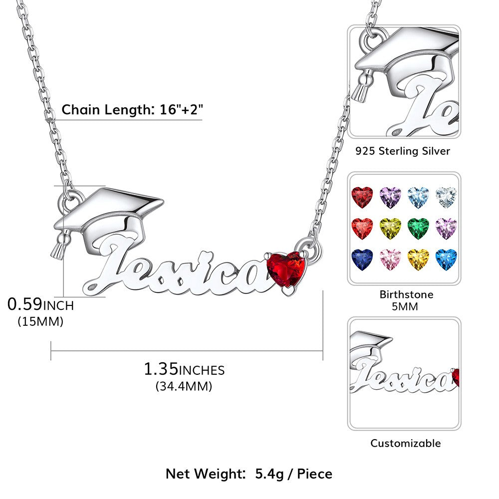 Graduation Birthstone Name Necklace: Dimension, Hypoallergenic