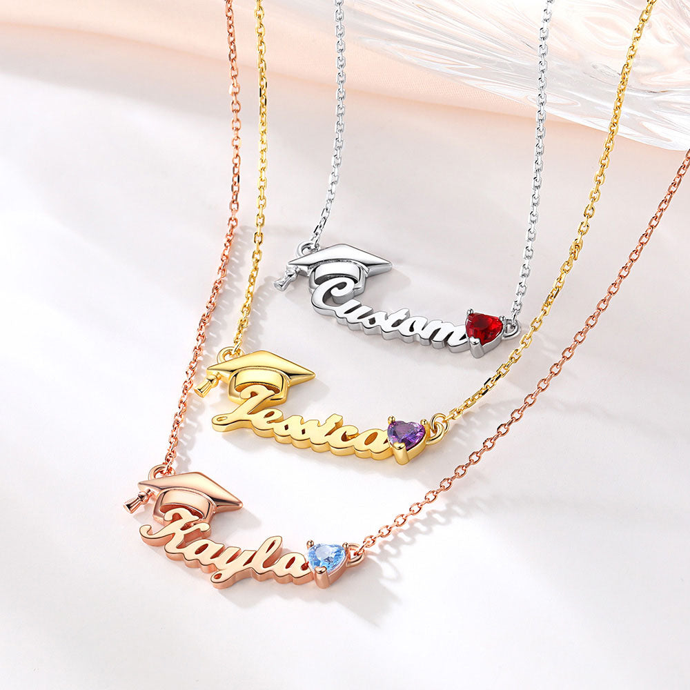 Graduation Birthstone Name Necklace in different Color