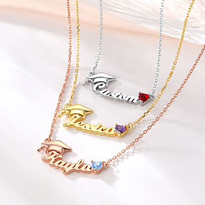 Graduation Birthstone Name Necklace in different Color