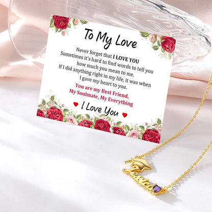 Graduation Birthstone Name Necklace with Greeting Card