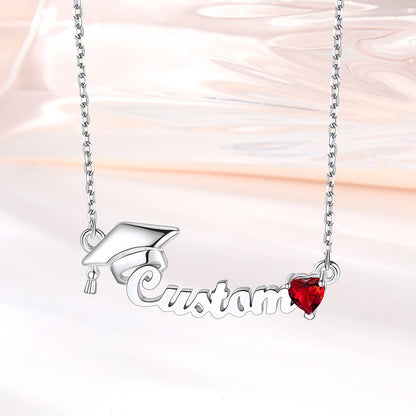 Graduation Birthstone Name Necklace with January Birthstone