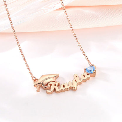 Graduation Birthstone Name Necklace with March Birthstone