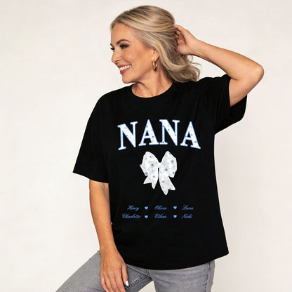 Grandma Wearing Name Mom Bow T Shirt with 1-6 Names