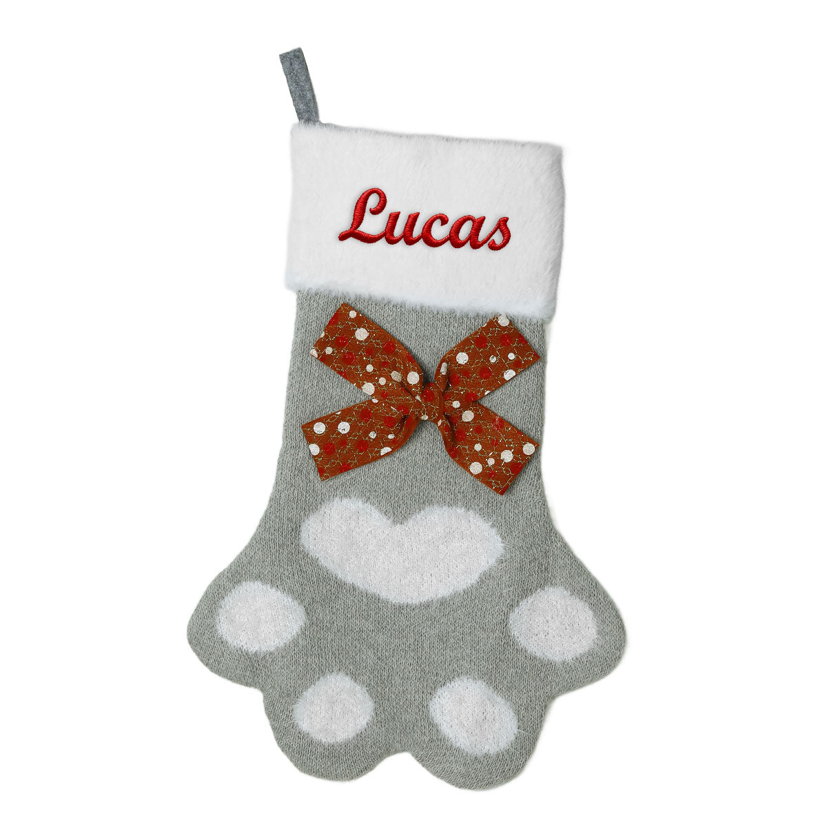 Gray Bow Paw Shape Christmas Stockings