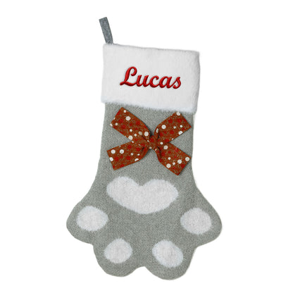 Gray Bow Paw Shape Christmas Stockings