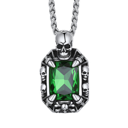 Green Stone Skull Pendant Necklace