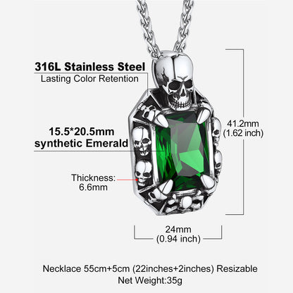 Green Stone Skull Pendant Necklace: Dimension, Solid, Durable
