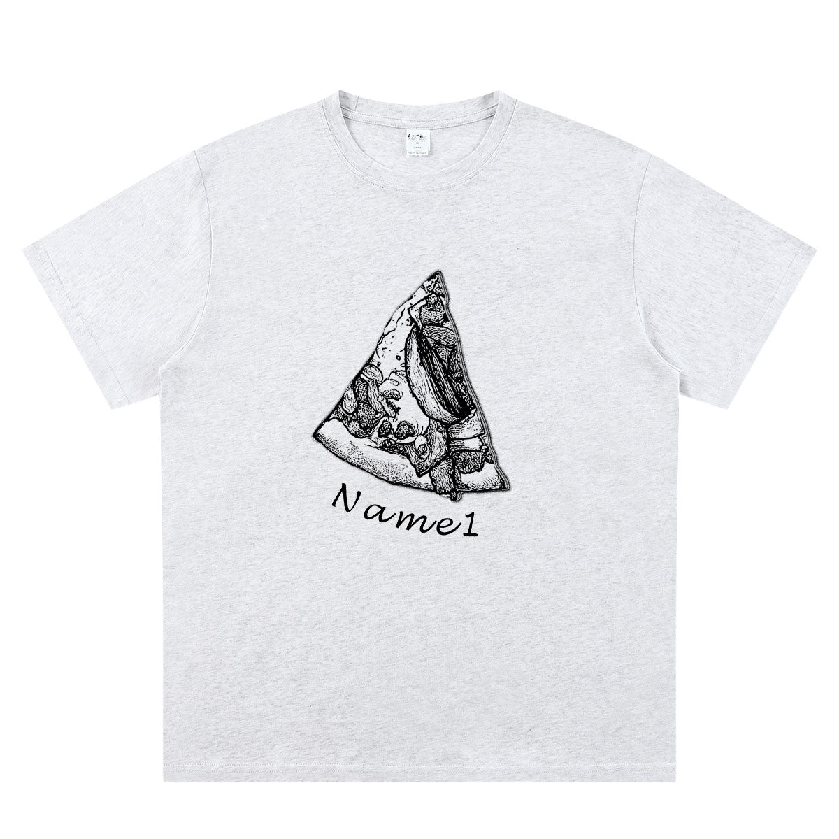 Grey Custom Names Pizza T Shirt with 1 Names 