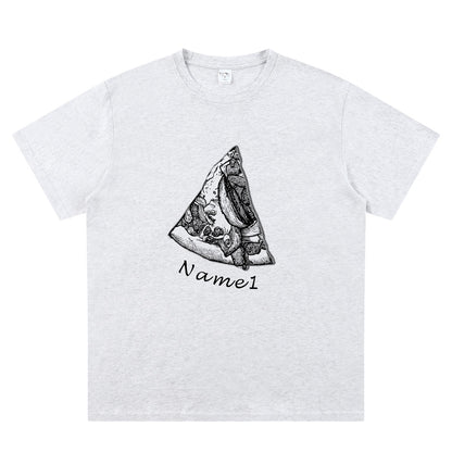 Grey Custom Names Pizza T Shirt with 1 Names 
