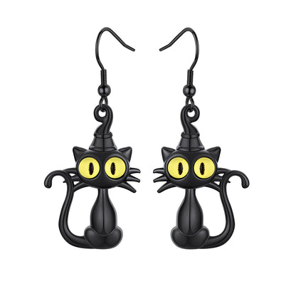 Halloween Black Cat Drop Earrings for Women