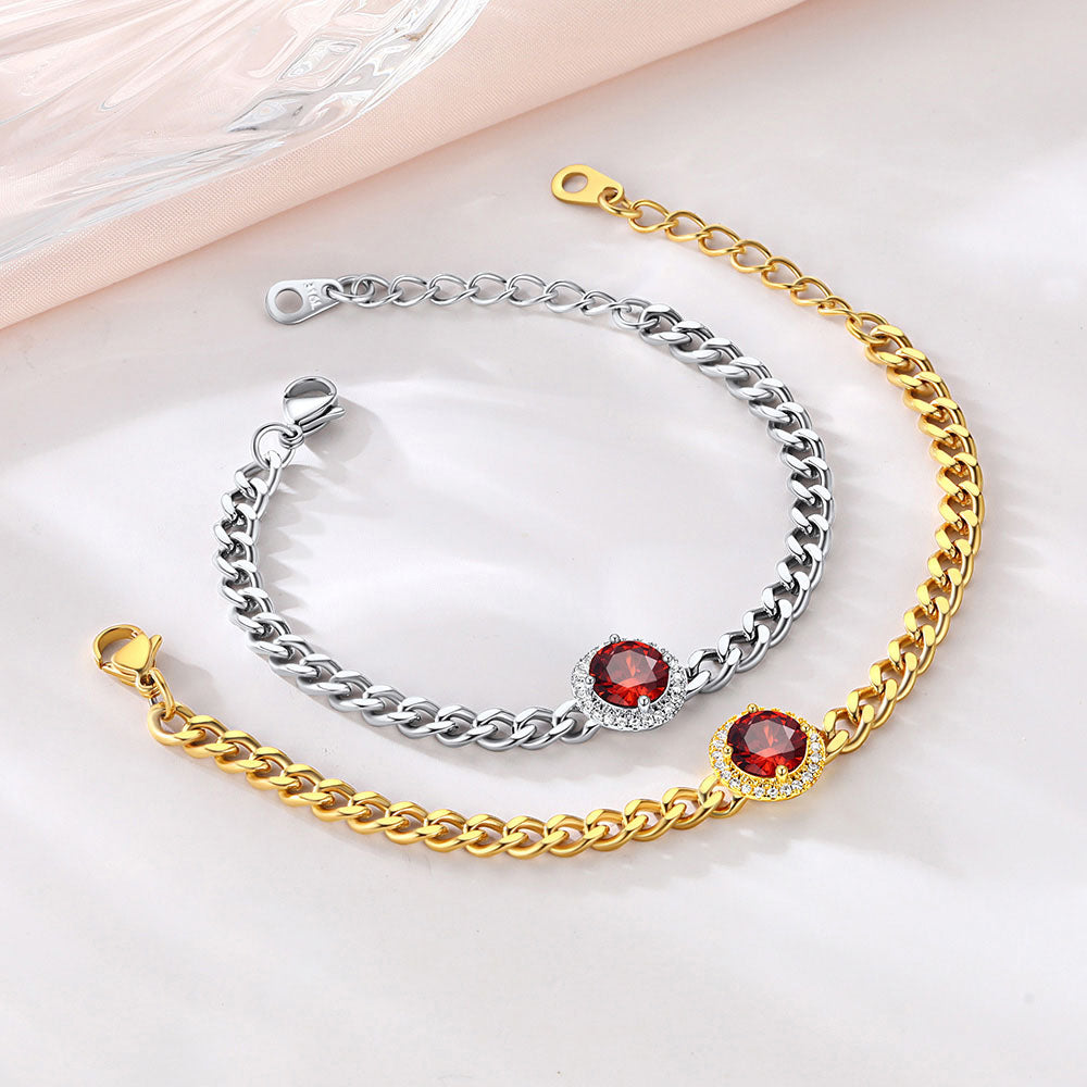 Halo Birthstone Cuban Chain Bracelet