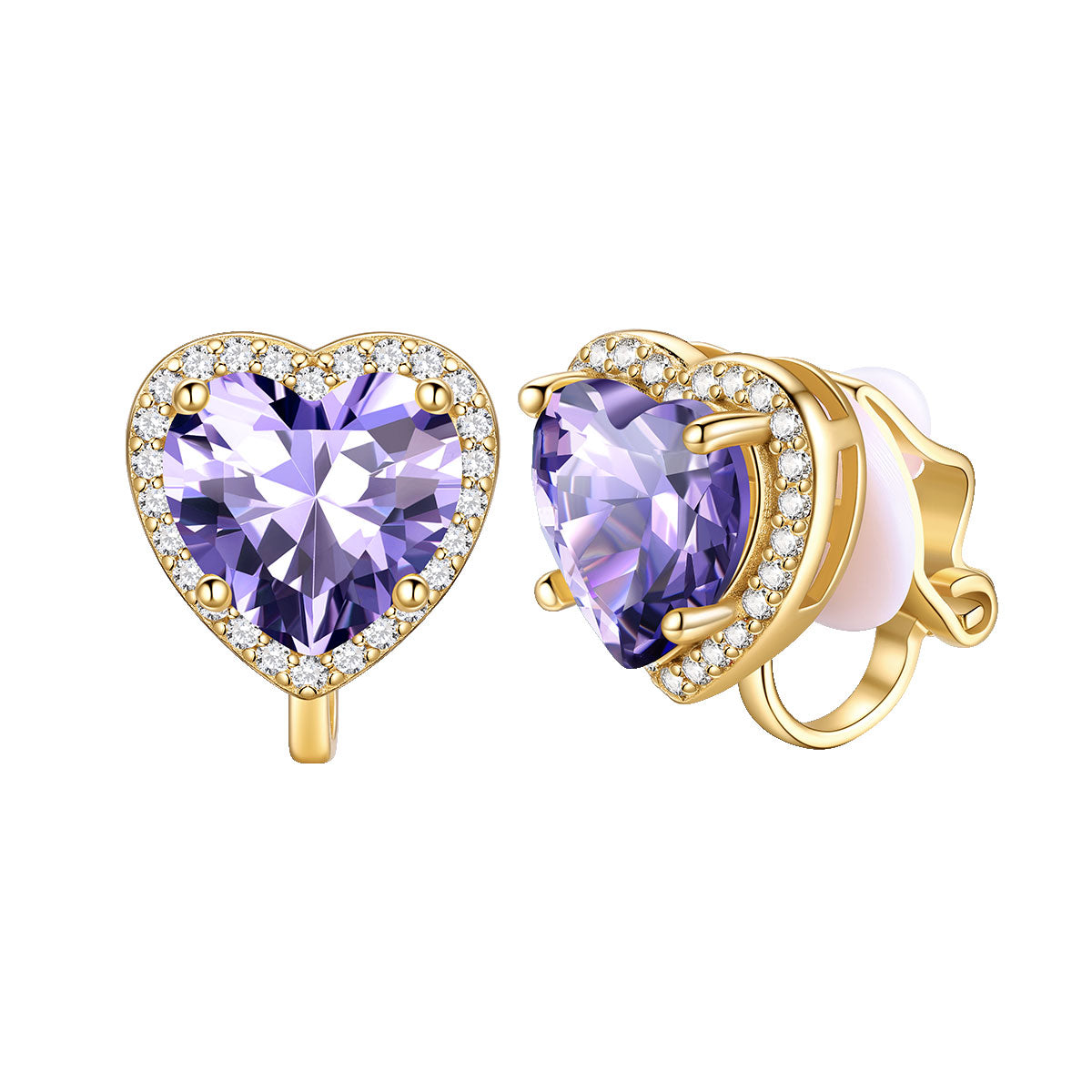 Halo Heart Birthstone Clip-on Earrings Non-Pierced Studs