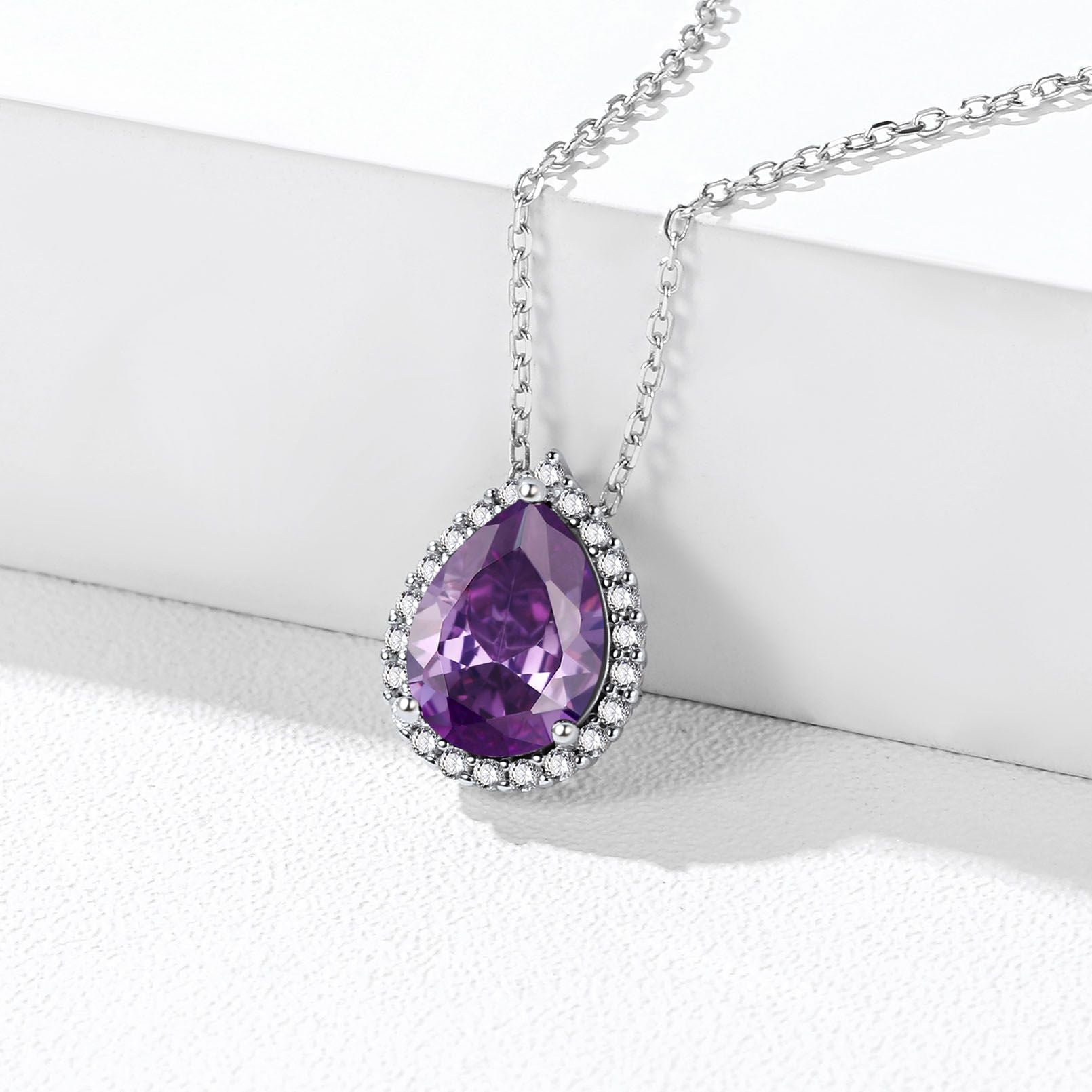 Halo Pear Cut Birthstone Necklace