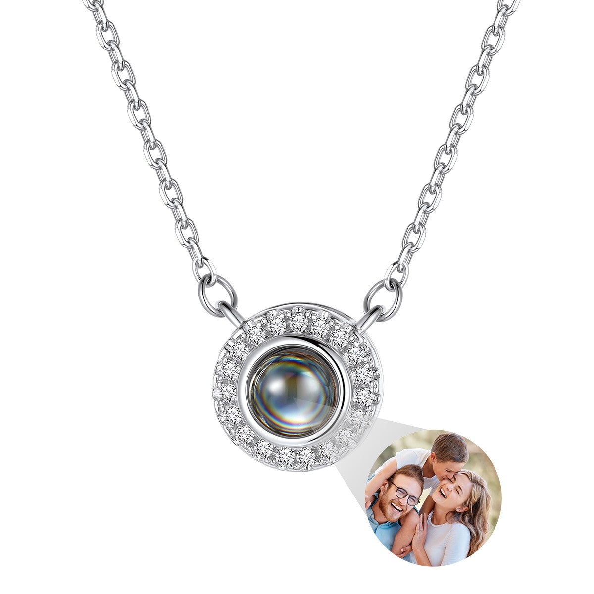Halo Photo Projection Necklace in White Gold Plated