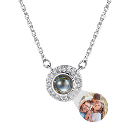Halo Photo Projection Necklace in White Gold Plated