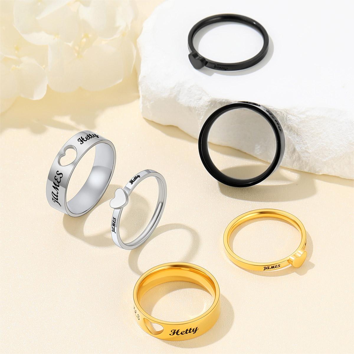 Custom Engraved Name Matching Promise Band Rings for Couples