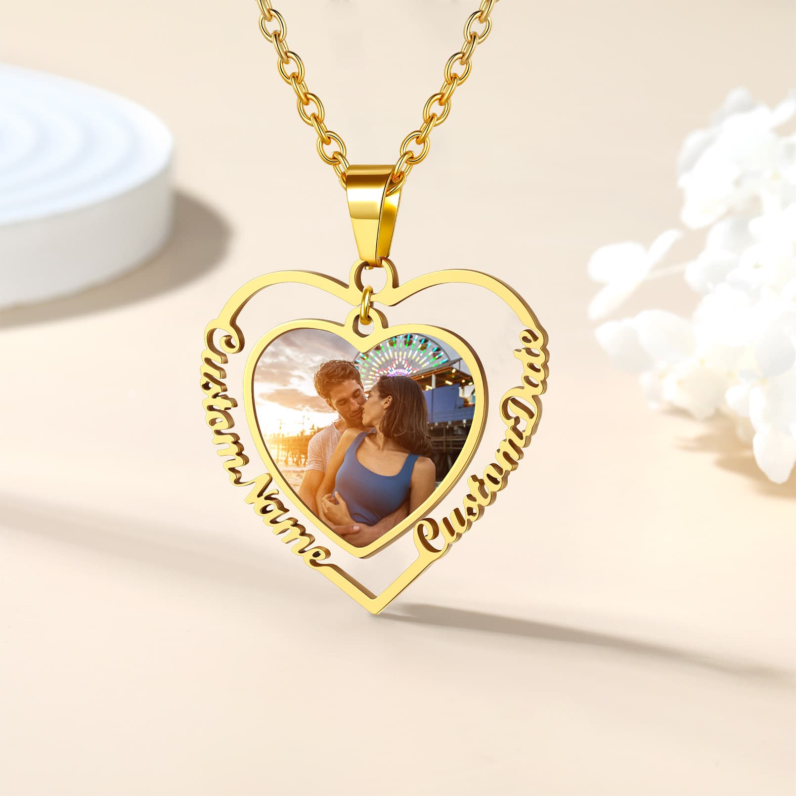 Heart Name Photo Necklace