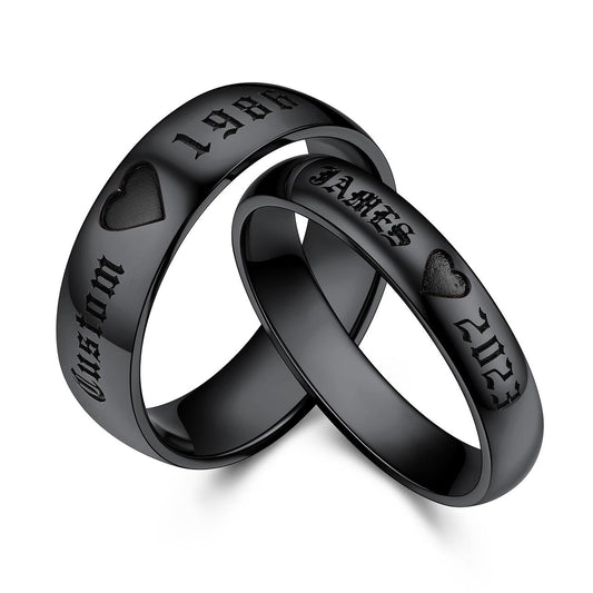 Heart Promise Rings for Couple black