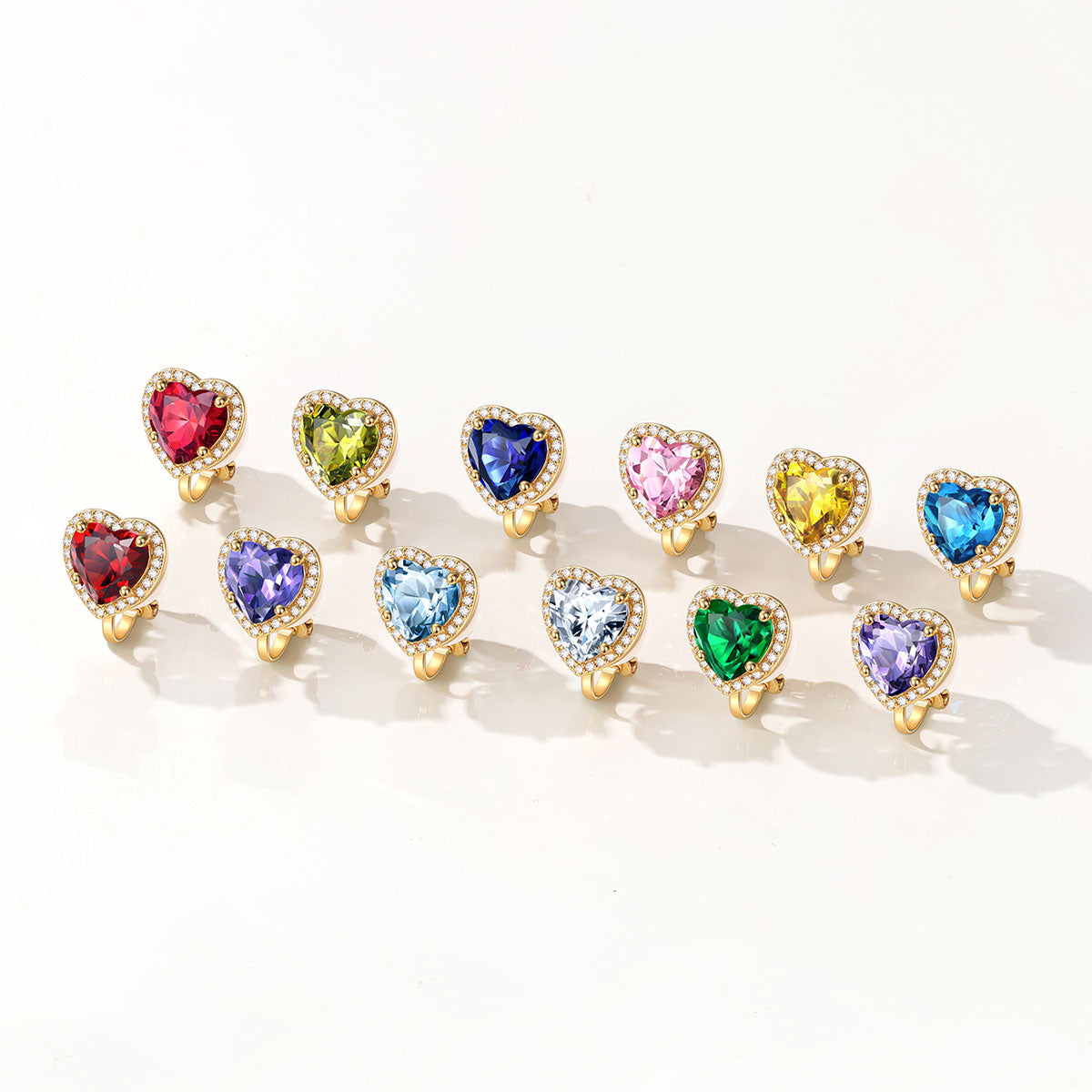 Heart Birthstone Clip-on Earrings Non-Pierced Studs in different color