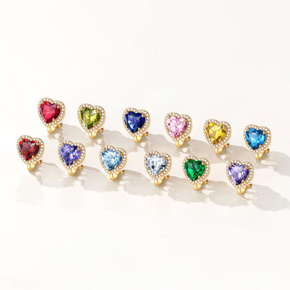 Heart Birthstone Clip-on Earrings Non-Pierced Studs in different color