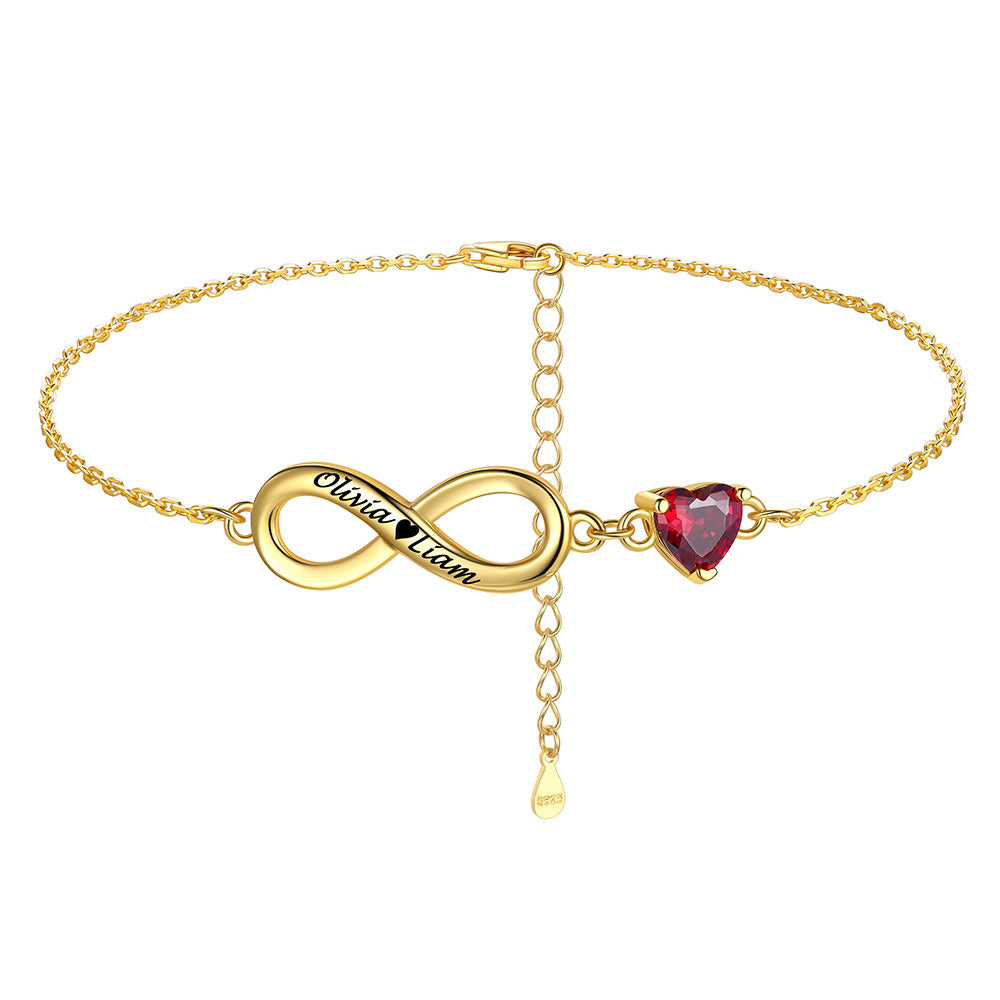 Heart Birthstone Infinity Ankle Bracelet Sterling Silver Gold Plated
