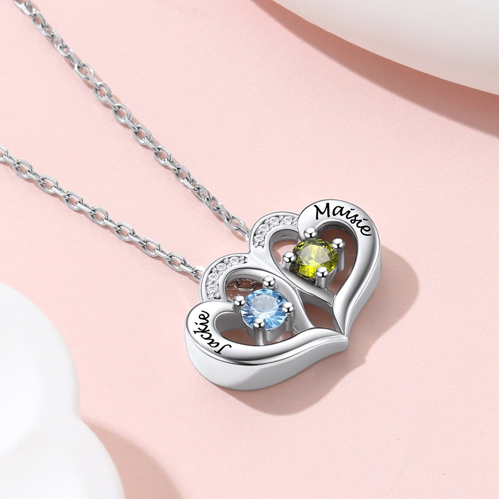 Heart Birthstone Necklace With Names