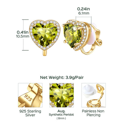 Heart Birthstone Non-Pierced Studs Dimension, Durable