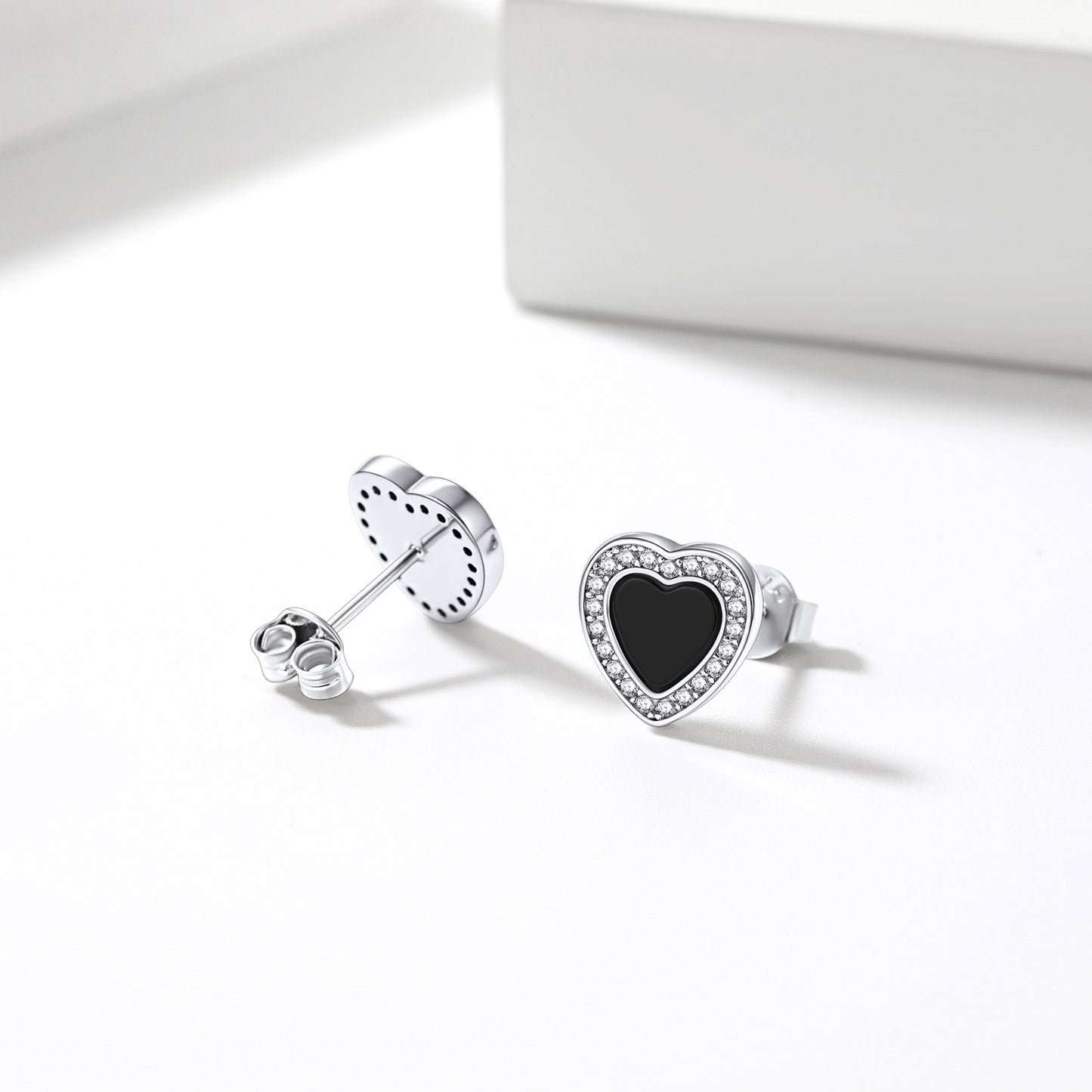 Heart Black Onyx Stud Earrings