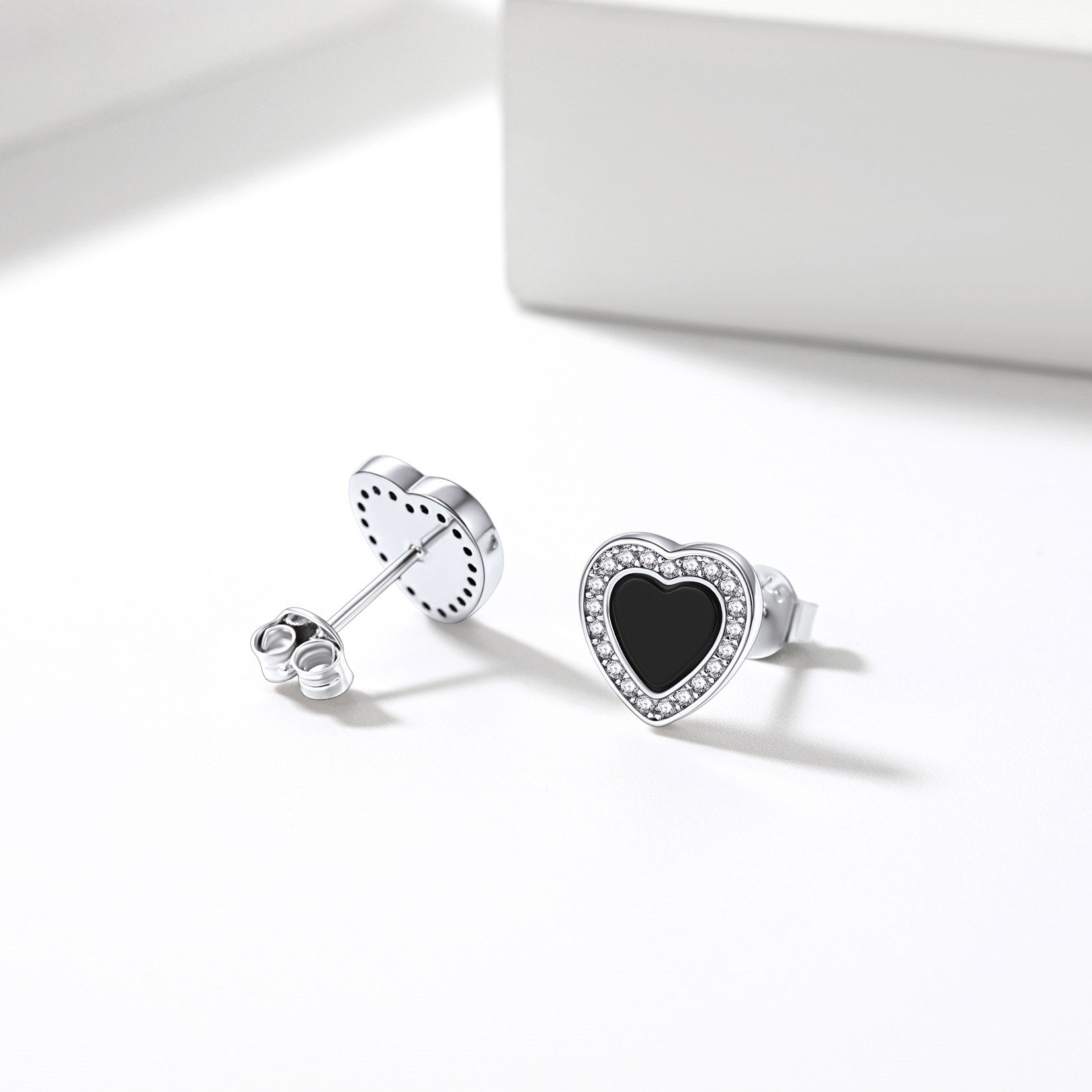 Heart Black Onyx Stud Earrings