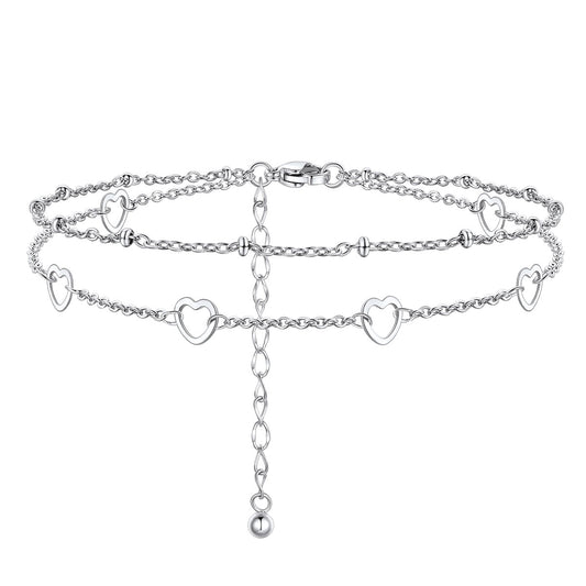 Heart Charm Layered Anklets for Women