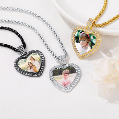 Heart Cubic Zirconia Photo Necklace in different Color