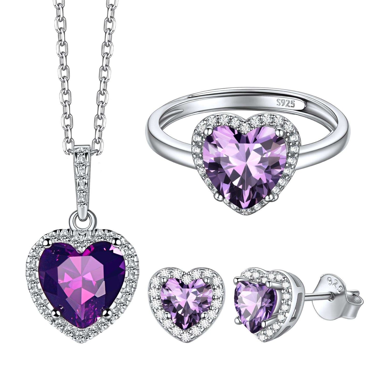 Heart February Birthstone Jewelry Set