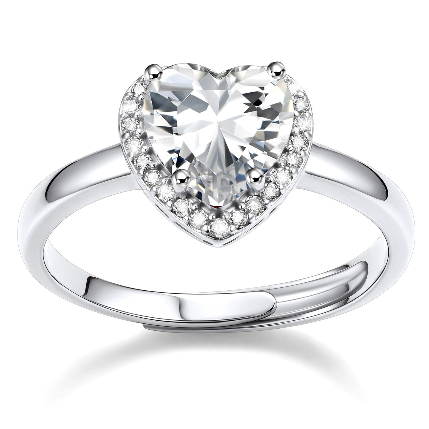 Heart Halo April Birthstone Promise Ring on a white background