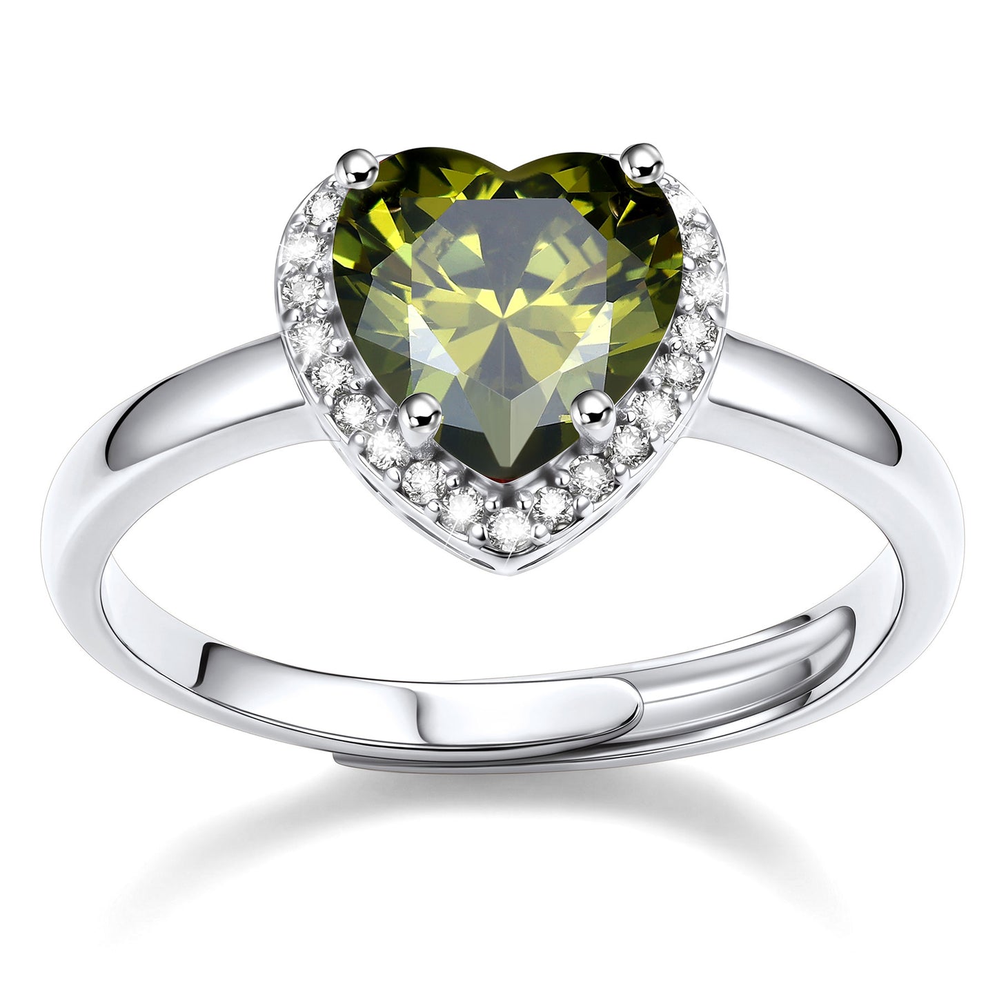 Heart Halo August Birthstone Promise Ring on a white background