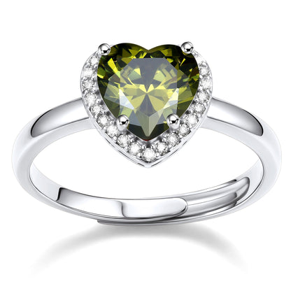 Heart Halo August Birthstone Promise Ring on a white background