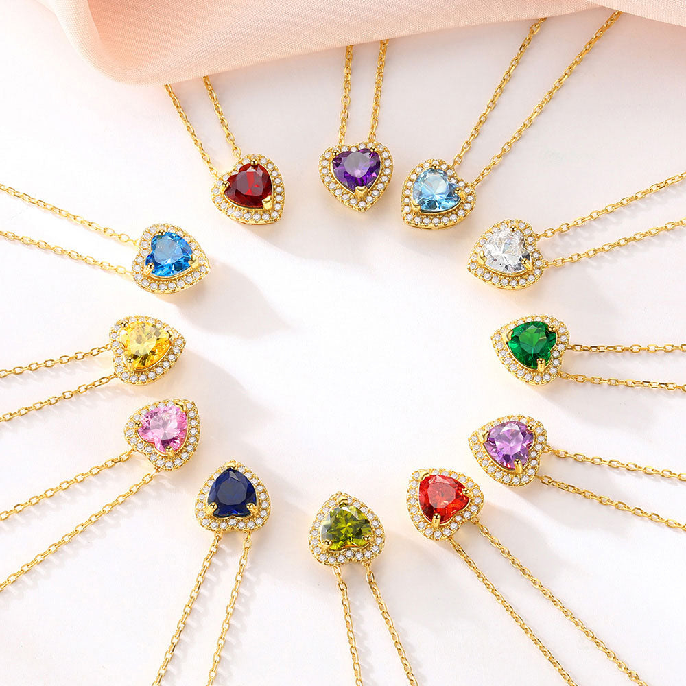 Heart Halo Birthstone Necklace for Women