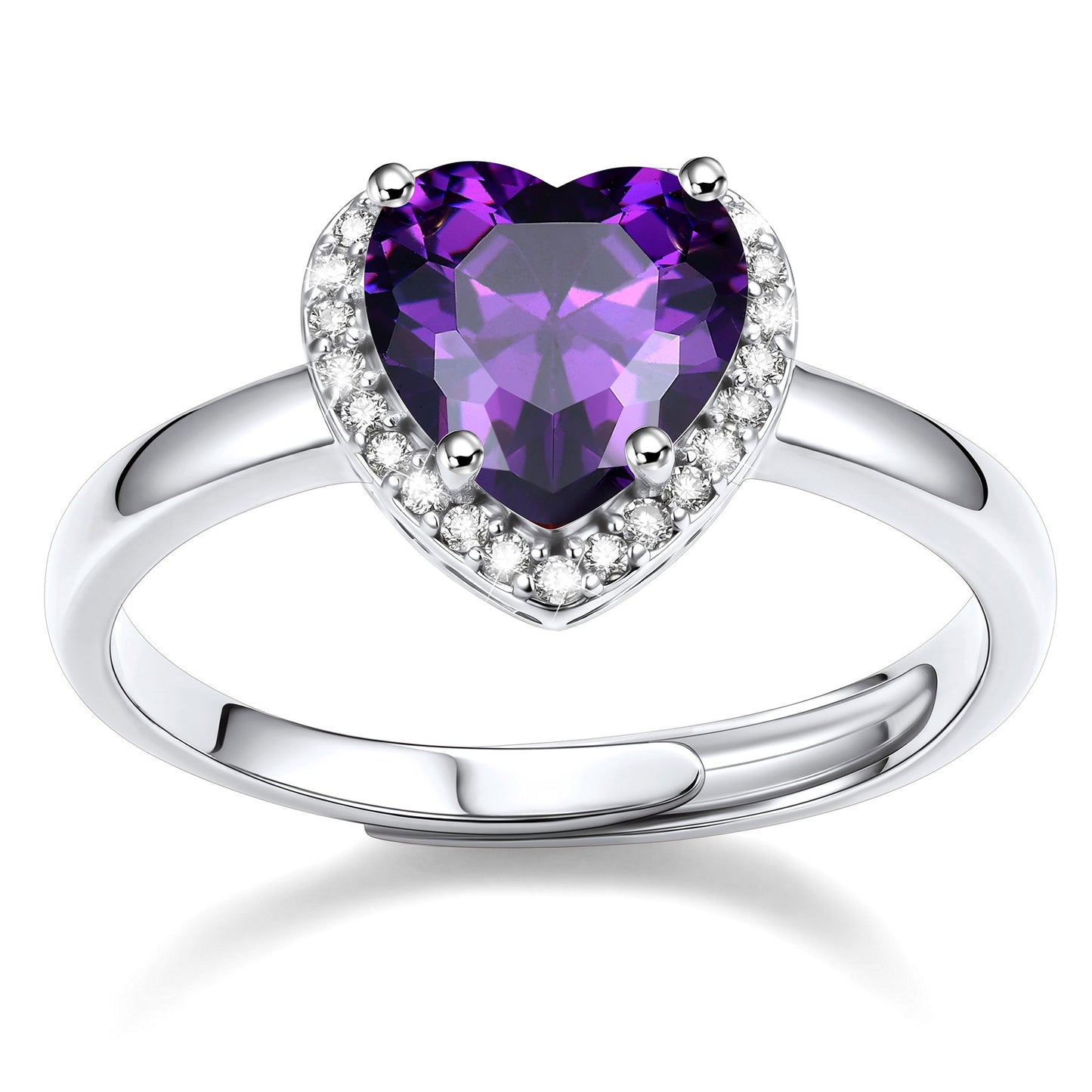 Heart Halo February Birthstone Promise Ring on a white background