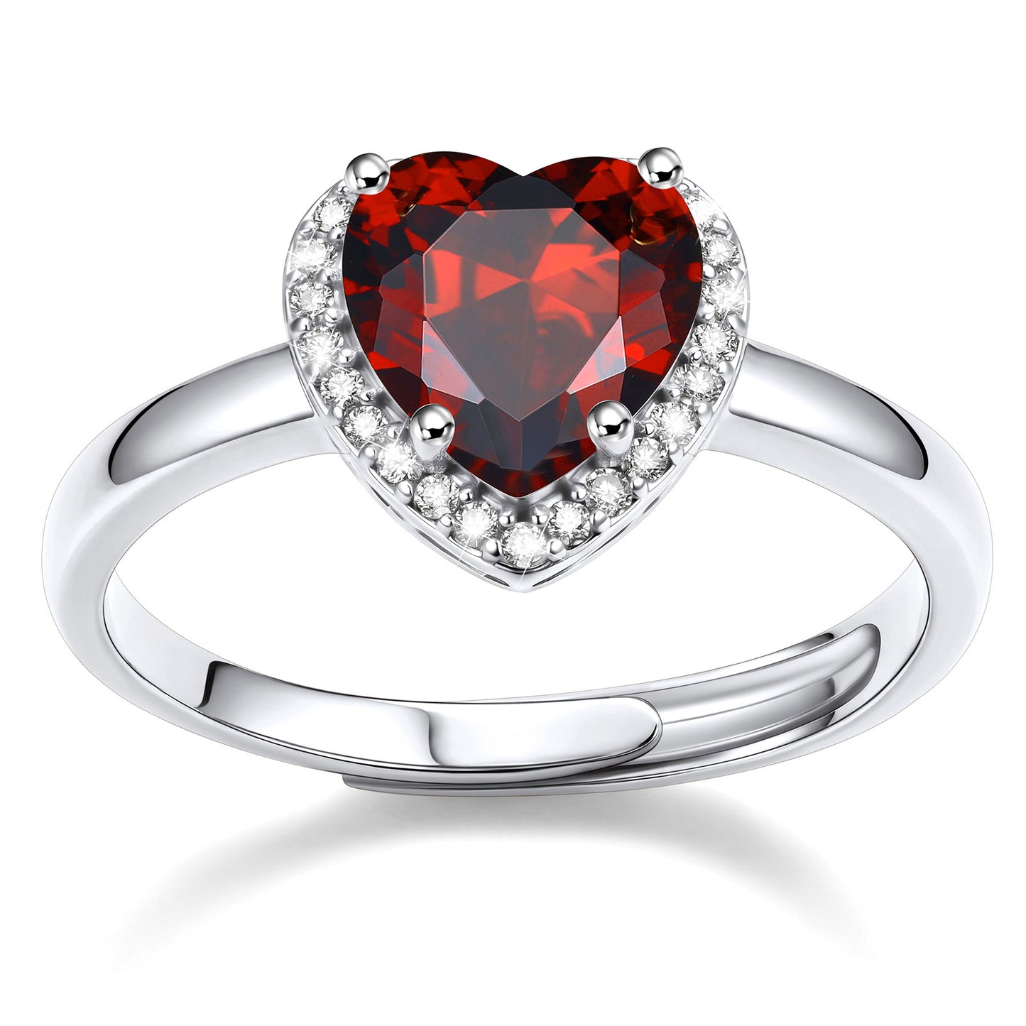 Heart Halo January Birthstone Promise Ring on a white background