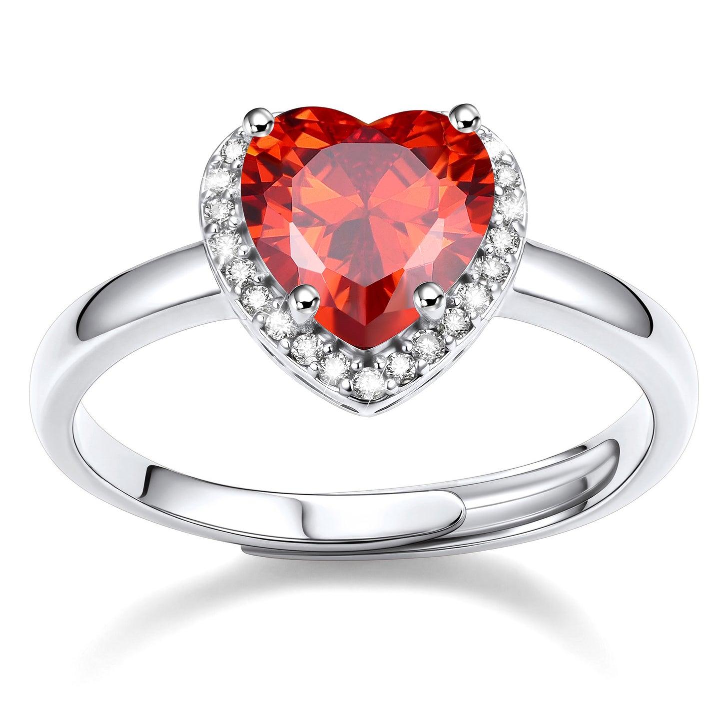 Heart Halo July Birthstone Promise Ring on a white background