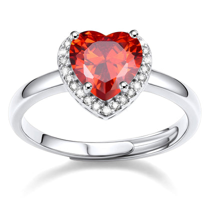 Heart Halo July Birthstone Promise Ring on a white background