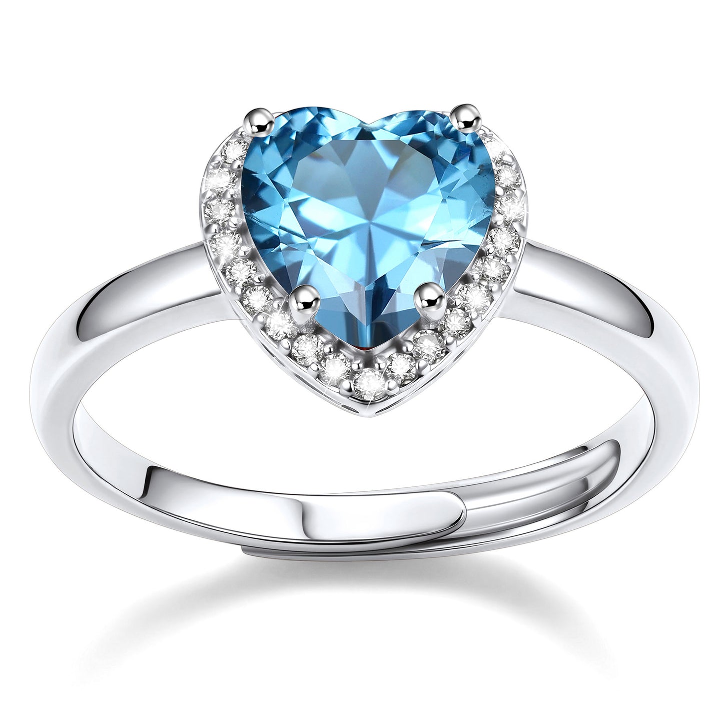 Heart Halo March Birthstone Promise Ring on a white background