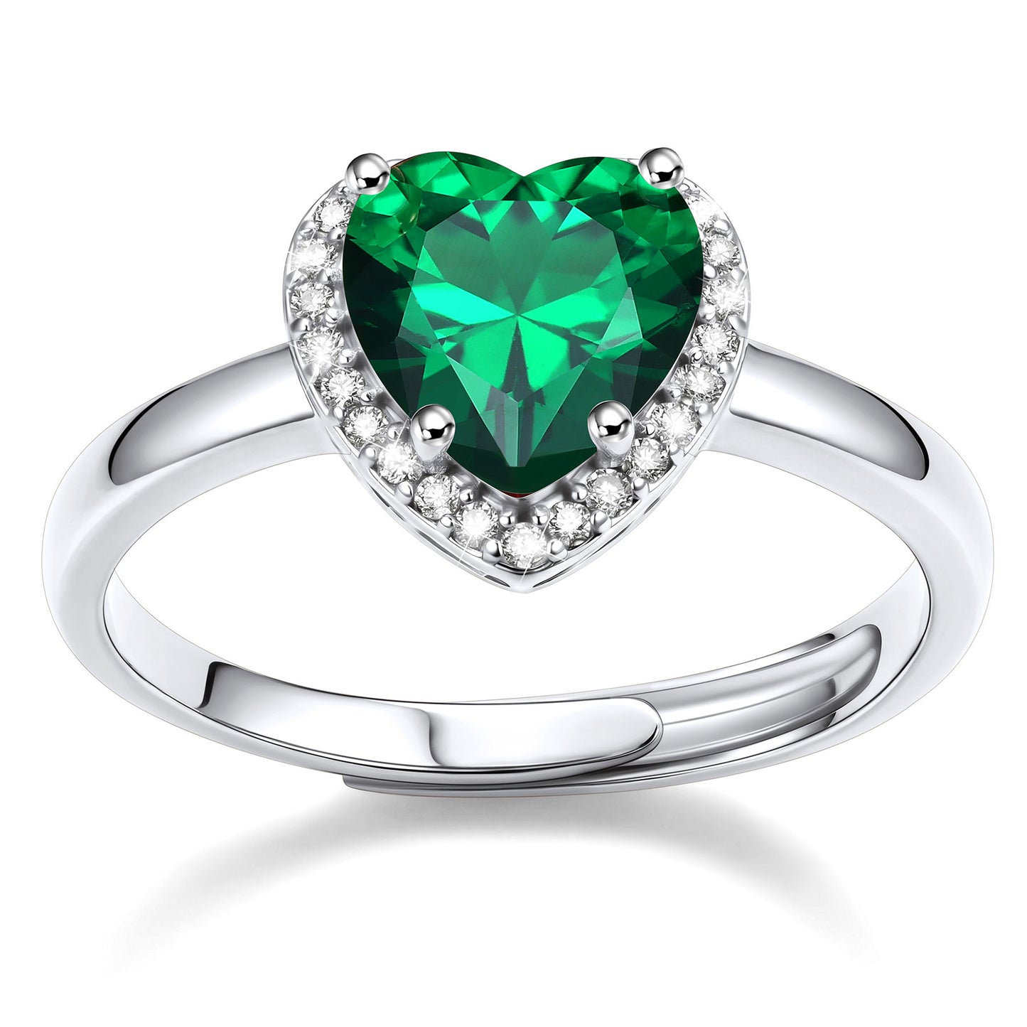 Heart Halo May Birthstone Promise Ring on a white background