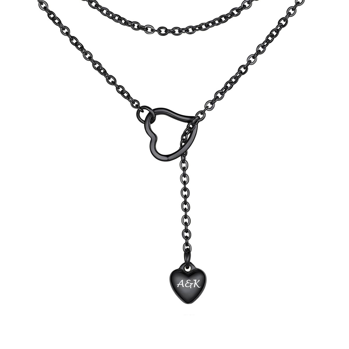 Heart Lariat Y Necklaces Adjustable Long Chain Necklace Black Plated Necklace