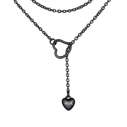 Heart Lariat Y Necklaces Adjustable Long Chain Necklace Black Plated Necklace