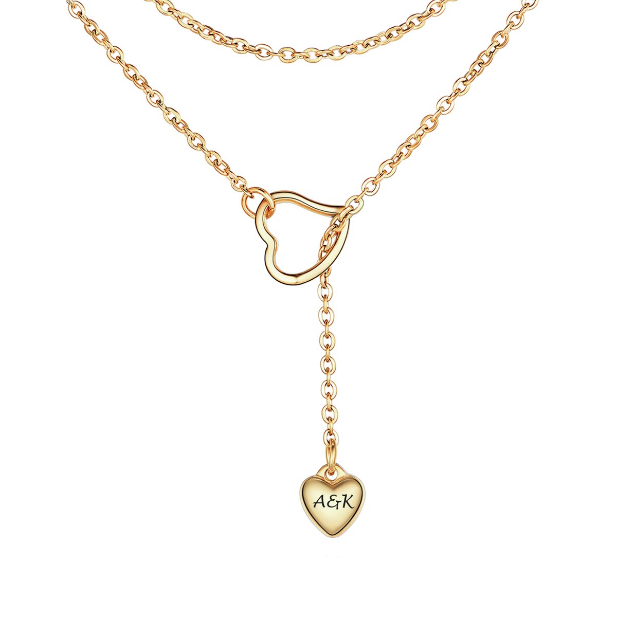 Heart Lariat Y Necklaces Adjustable Long Chain Necklace Gold Plated Necklace
