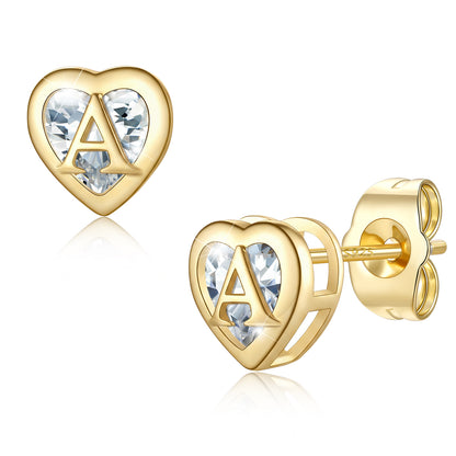 Heart Letter Initial A Cubic Zirconia Stud Earrings 