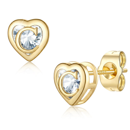 Heart Letter Initial C Cubic Zirconia Stud Earrings