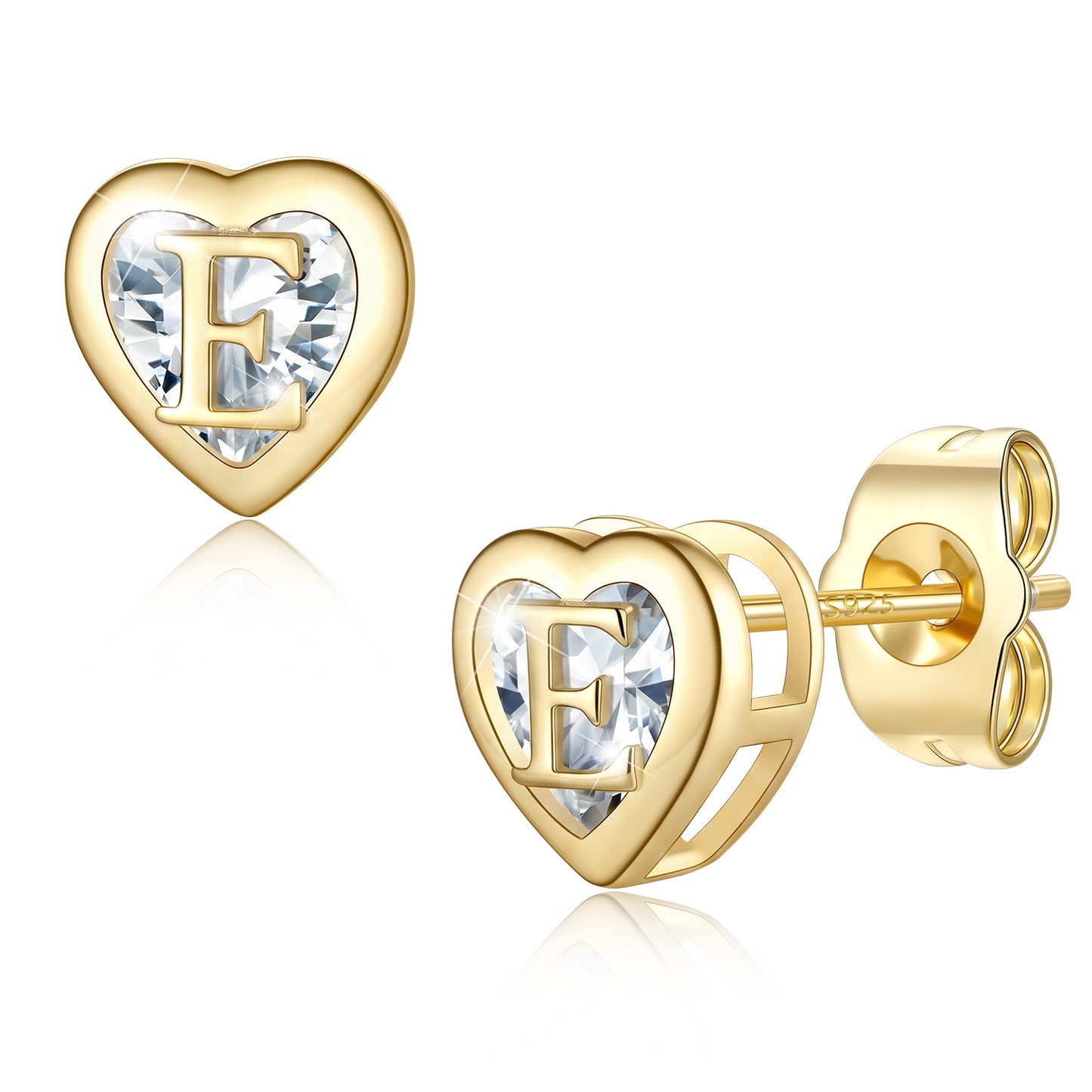 Heart Letter Initial E Cubic Zirconia Stud Earrings 