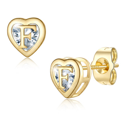 Heart Letter Initial F Cubic Zirconia Stud Earrings