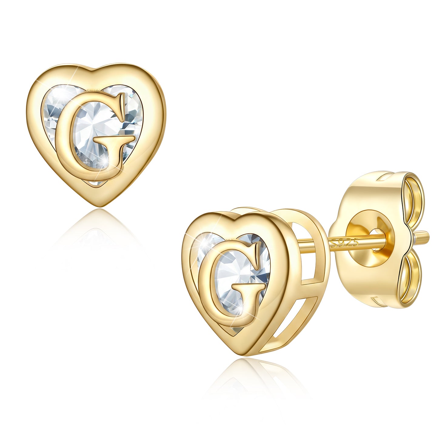 Heart Letter Initial G Cubic Zirconia Stud Earrings